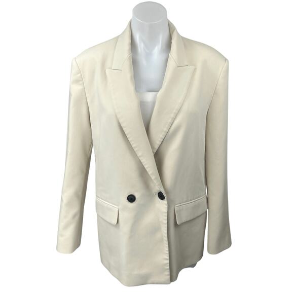 Zara Cream White Double Breasted Notch Collar Button Blazer Coat Jacket Size S - Picture 1 of 4